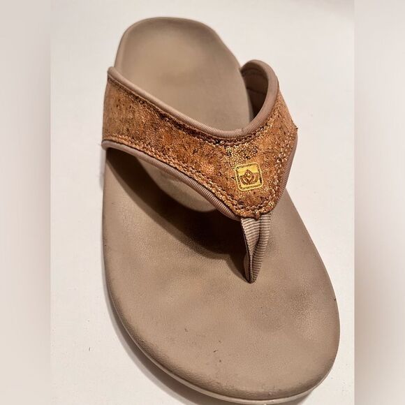 Spenco Orthotic ThongSandals - Yumi Cork Tan Cork-Like Thong Sandals Size 9 - Picture 1 of 4